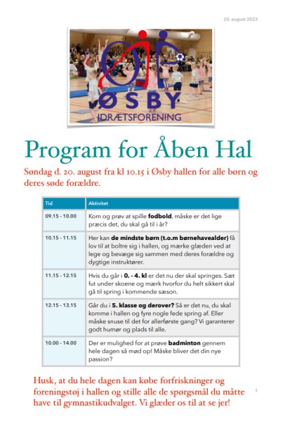 Program for Åben Hal i Øsby Hallen